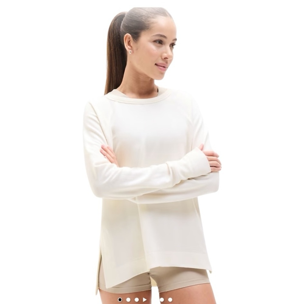 Athleta Coaster Luxe Recover Sweatshirt Top Magnolia White Thumbhole Athletic 1X - Picture 2 of 13